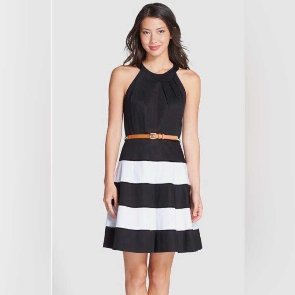 ELIZA J black and white sleeveless fit and flare dress sundress
